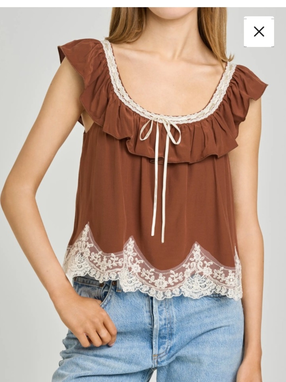 WAYF Wendy Lace Trim Ruffle Collar Top